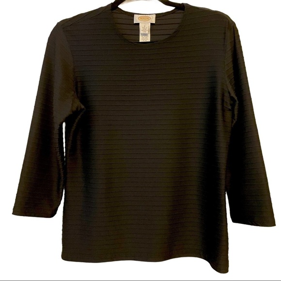 Talbots Womens Black Textured Knit 3/4 Sleeve Top Crew Neck Nylon Blend Size S - Picture 1 of 4